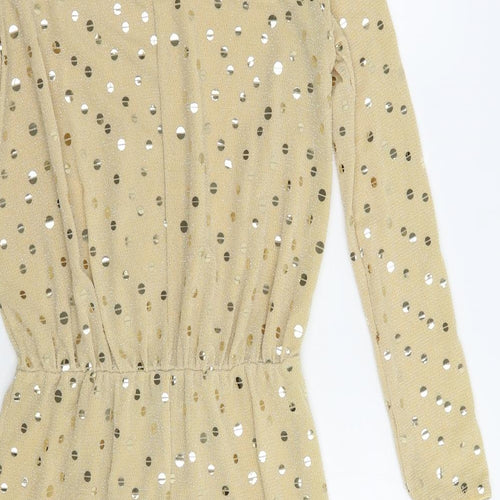 Flounce Womens Beige Polka Dot Polyamide Fit & Flare  Size 8  Crew Neck Pullover