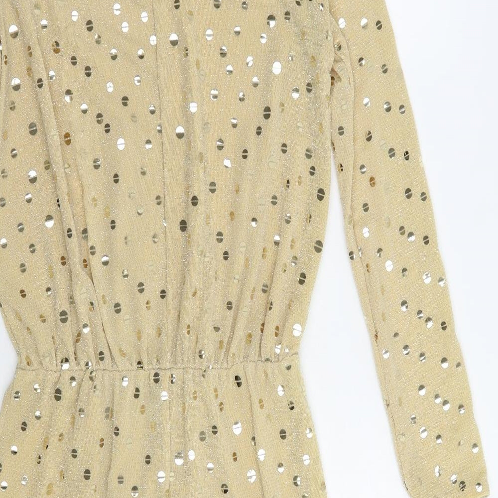 Flounce Womens Beige Polka Dot Polyamide Fit & Flare  Size 8  Crew Neck Pullover