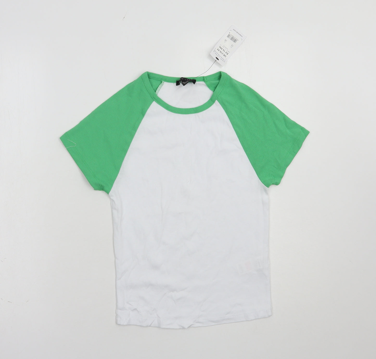 New Look Womens White Colourblock Cotton Basic T-Shirt Size 10 Crew Neck