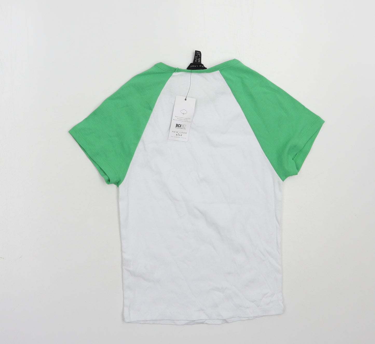 New Look Womens White Colourblock Cotton Basic T-Shirt Size 10 Crew Neck
