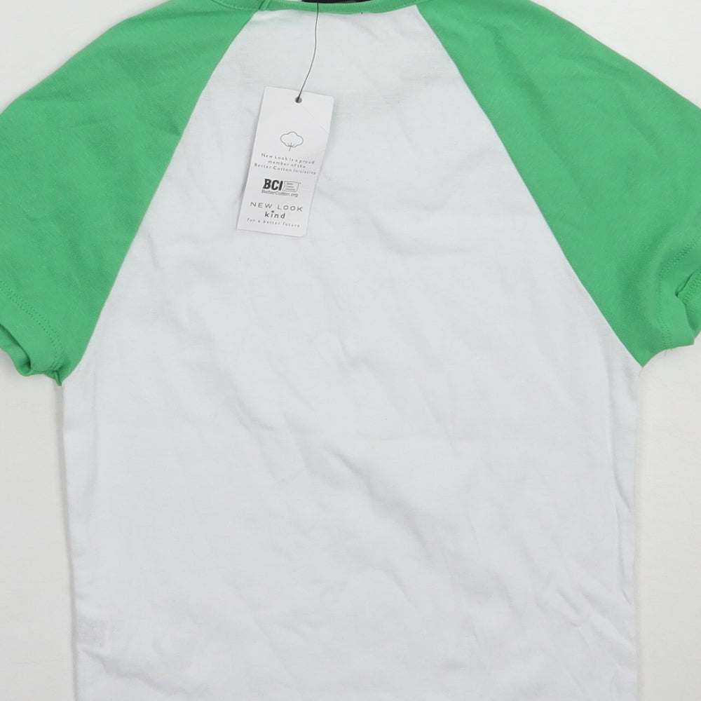 New Look Womens White Colourblock Cotton Basic T-Shirt Size 10 Crew Neck