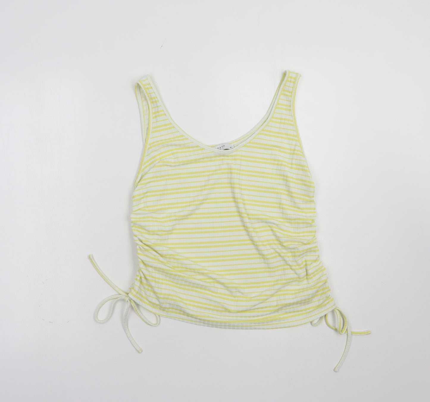Papaya Womens White Striped Polyester Basic Tank Size M Scoop Neck