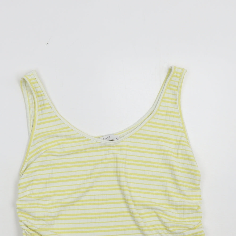 Papaya Womens White Striped Polyester Basic Tank Size M Scoop Neck