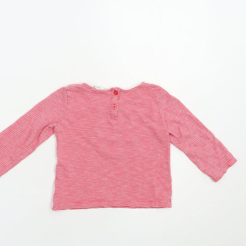 NEXT Baby Red Striped Cotton Pullover T-Shirt Size 9-12 Months Crew Neck Button - Heart
