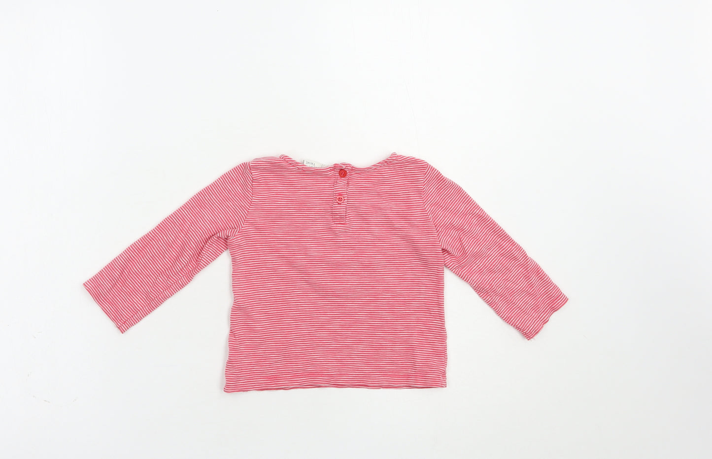 NEXT Baby Red Striped Cotton Pullover T-Shirt Size 9-12 Months Crew Neck Button - Heart