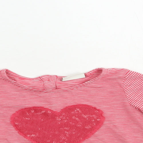 NEXT Baby Red Striped Cotton Pullover T-Shirt Size 9-12 Months Crew Neck Button - Heart