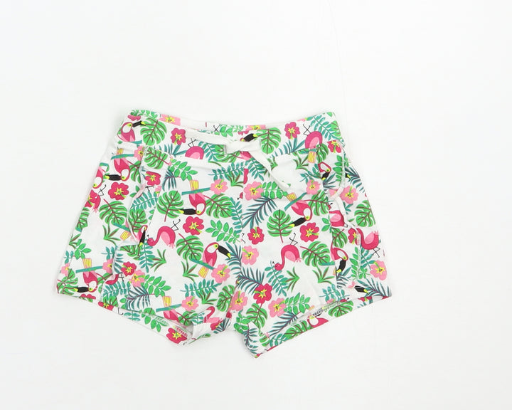 Primark Baby White Floral Cotton Cropped Trousers Size 12 Months  Drawstring - Exotic Birds