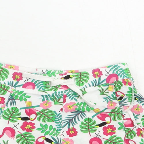 Primark Baby White Floral Cotton Cropped Trousers Size 12 Months  Drawstring - Exotic Birds