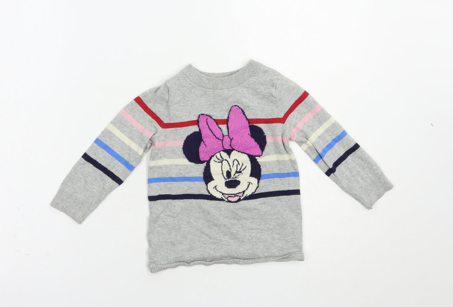 Gap Girls Grey Crew Neck  Cotton Pullover Jumper Size 2 Years  Pullover - Minnie Mouse