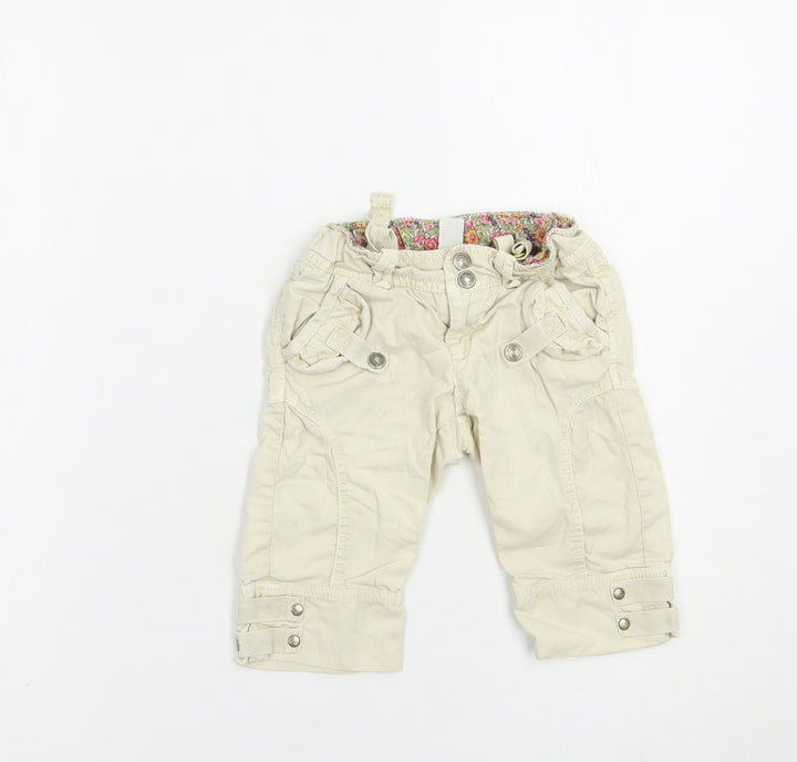 Zara Girls Beige Cotton Cargo Trousers Size 2-3 Years Regular Snap