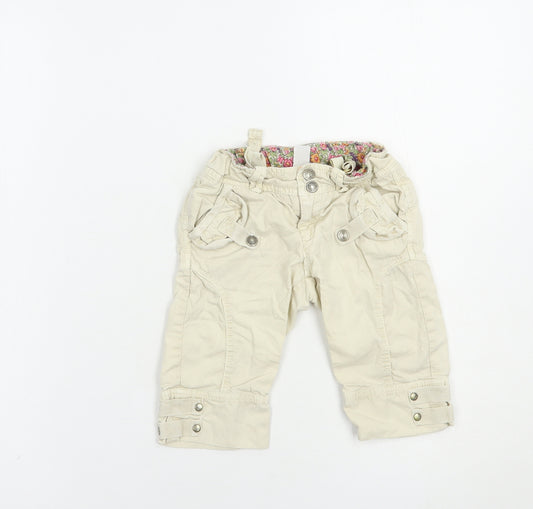 Zara Girls Beige  Cotton Cargo Trousers Size 2-3 Years  Regular Snap