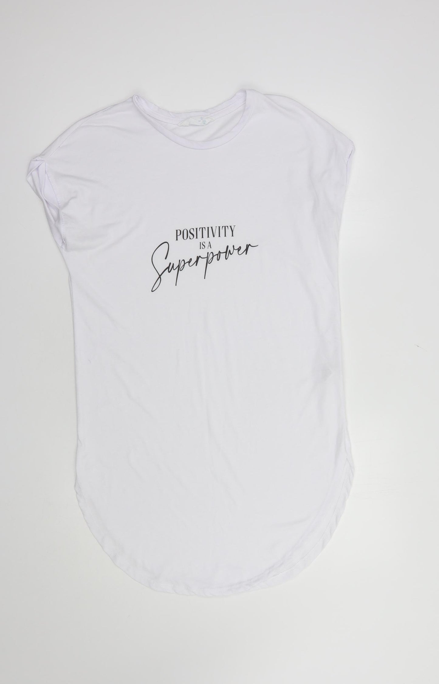 Primark Womens White  Polyester Tunic T-Shirt Size 10 Crew Neck - Positivity