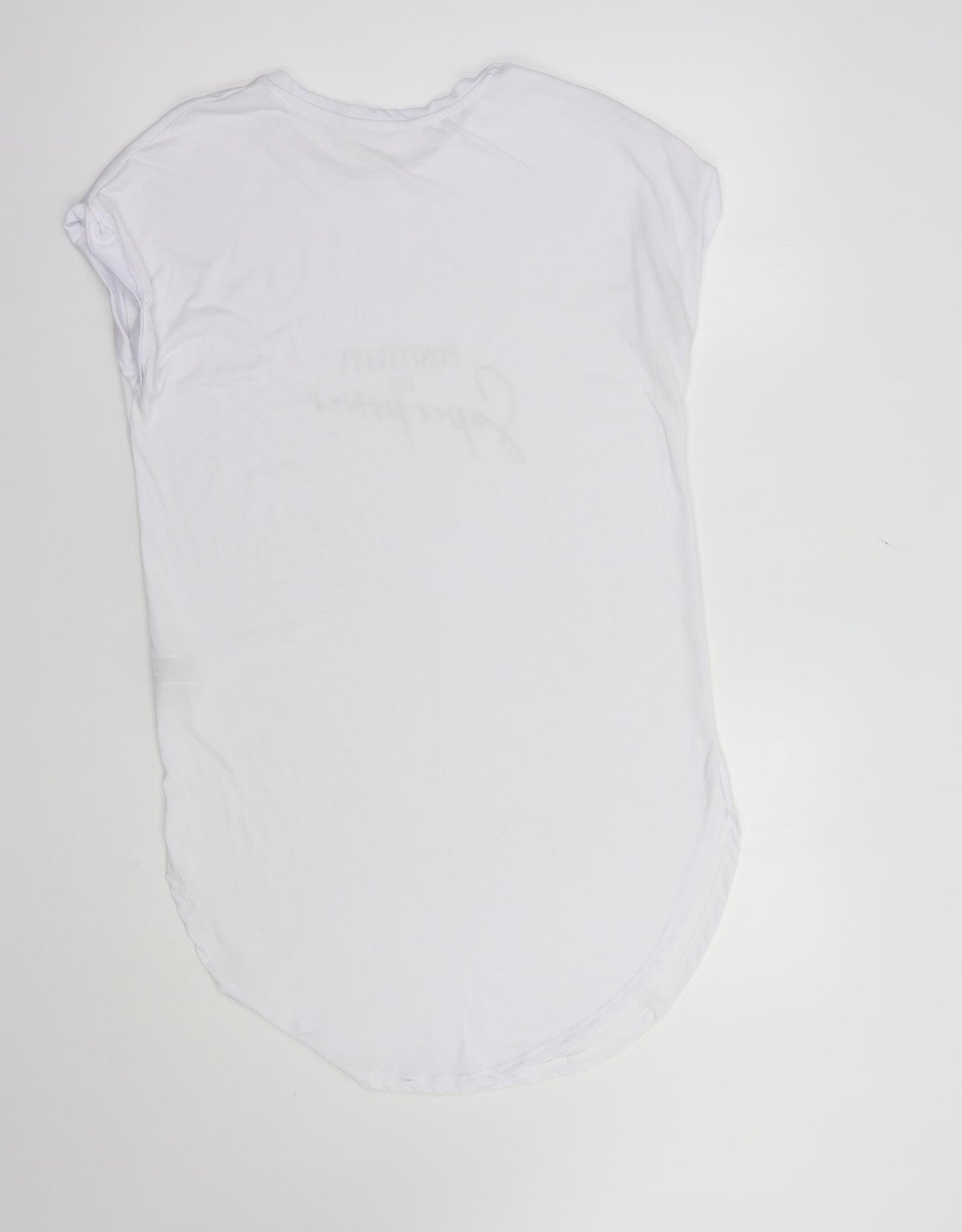 Primark Womens White  Polyester Tunic T-Shirt Size 10 Crew Neck - Positivity