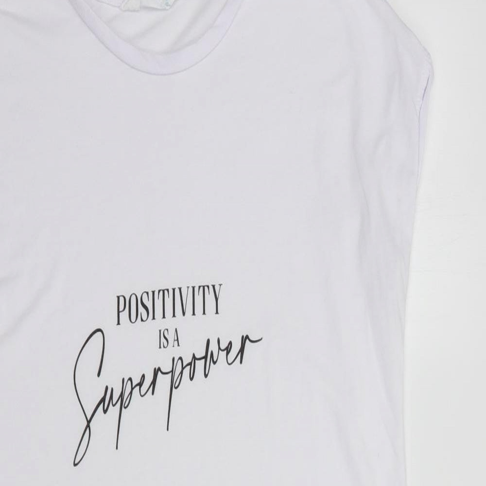 Primark Womens White  Polyester Tunic T-Shirt Size 10 Crew Neck - Positivity