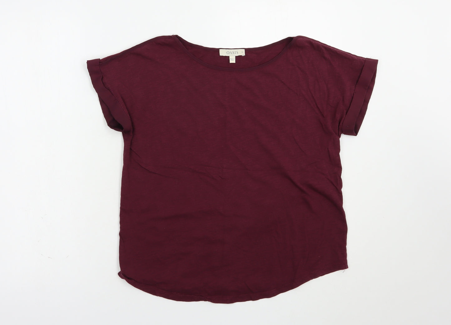 Oasis Womens Purple  Cotton Basic T-Shirt Size M Boat Neck