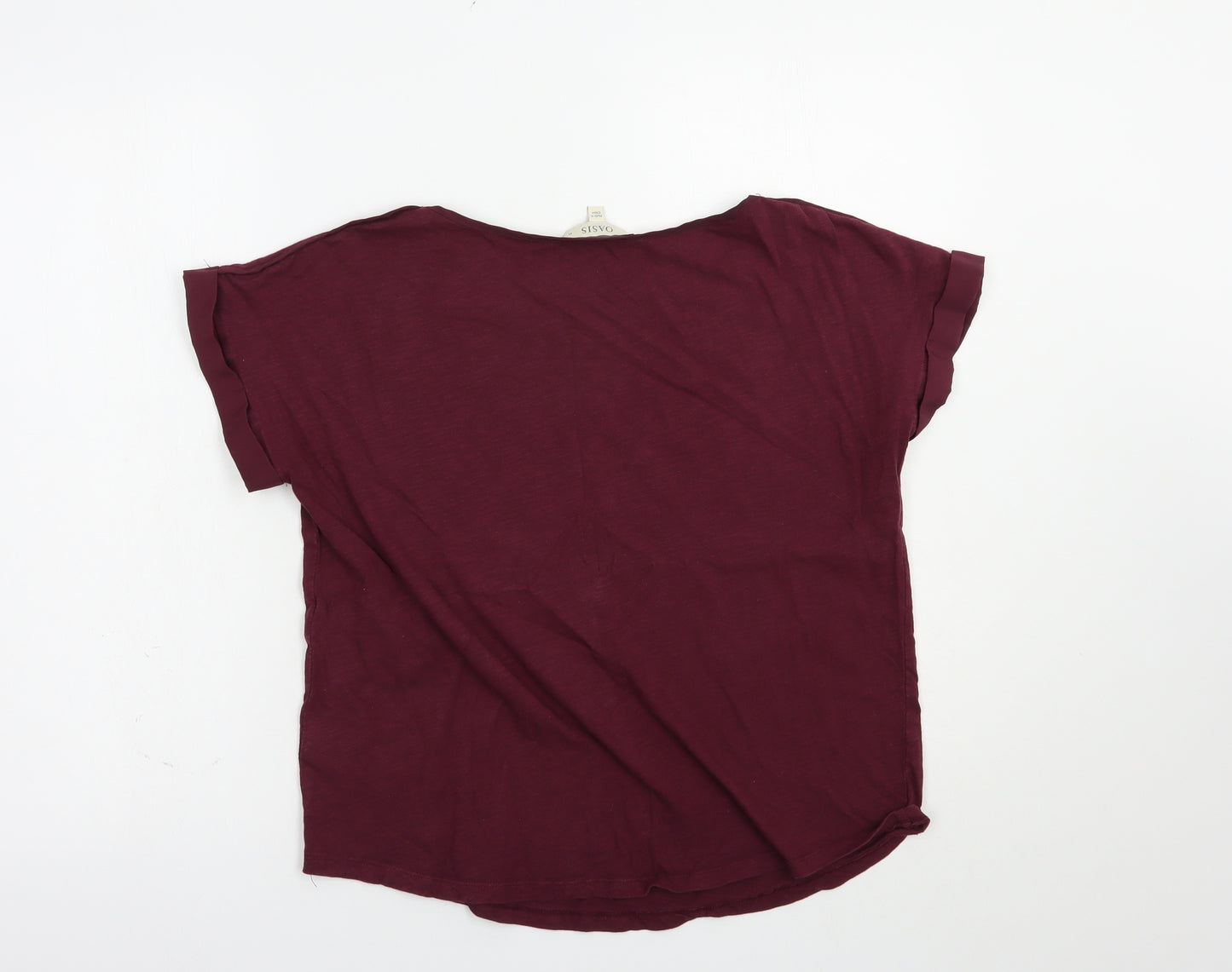 Oasis Womens Purple  Cotton Basic T-Shirt Size M Boat Neck