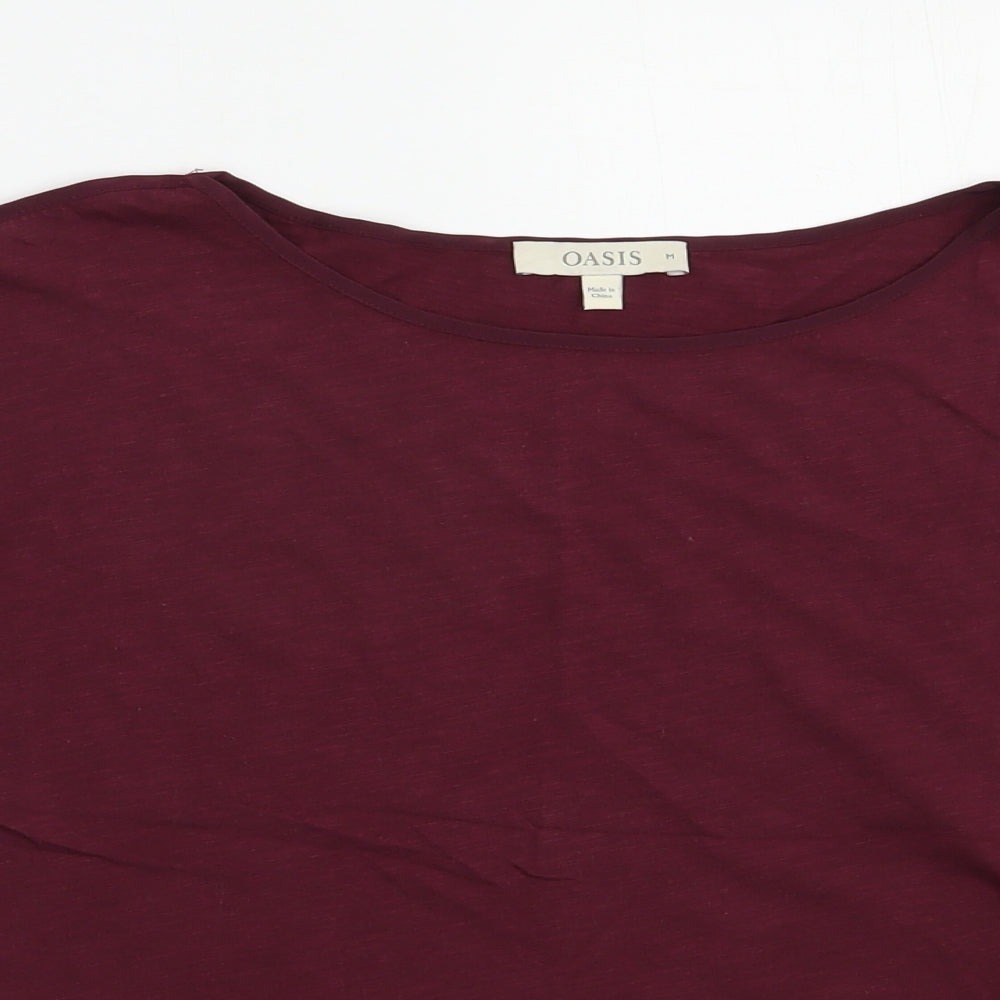 Oasis Womens Purple  Cotton Basic T-Shirt Size M Boat Neck