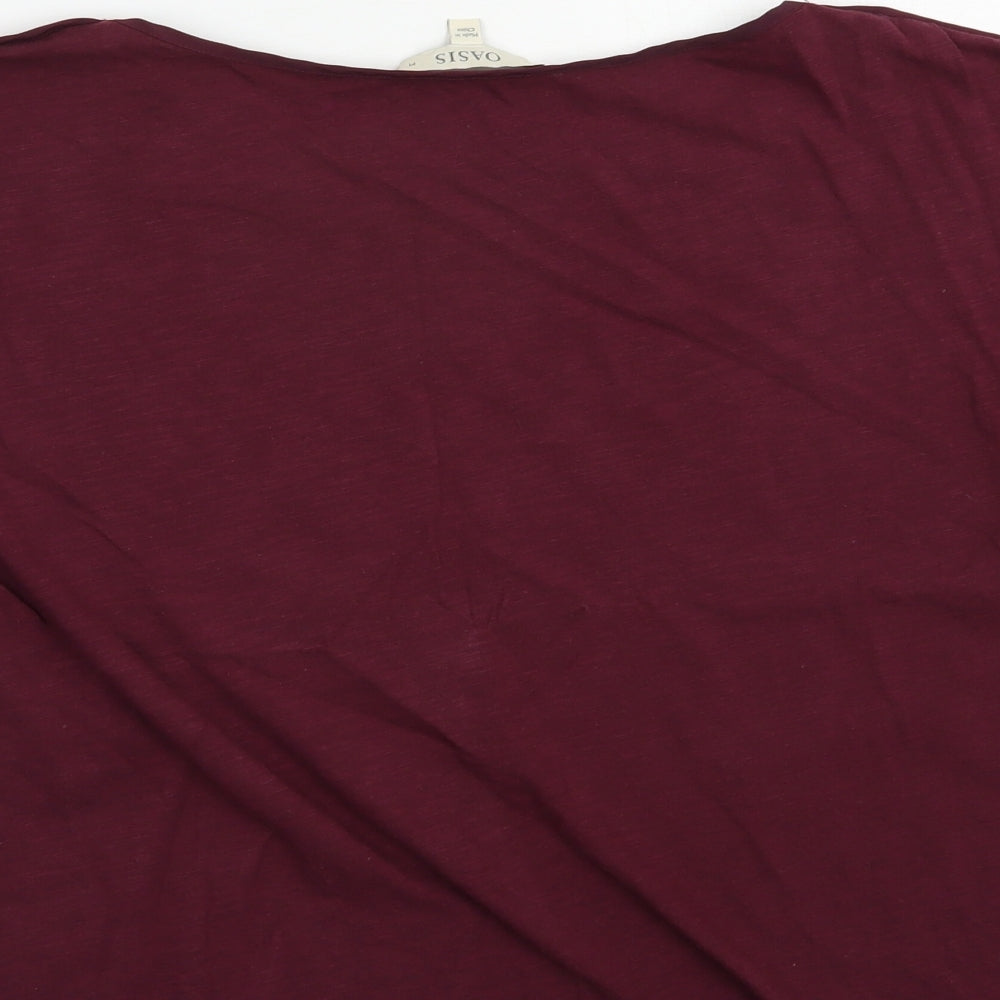 Oasis Womens Purple  Cotton Basic T-Shirt Size M Boat Neck