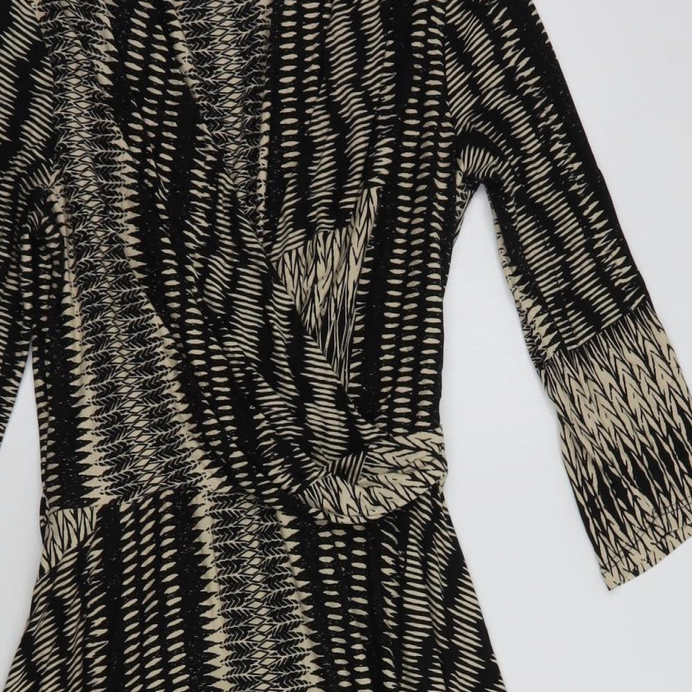 Monsoon Womens Black Geometric Viscose Fit & Flare  Size 14  V-Neck Pullover