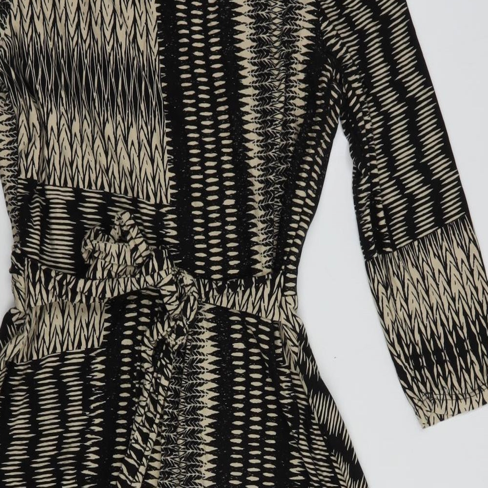 Monsoon Womens Black Geometric Viscose Fit & Flare  Size 14  V-Neck Pullover