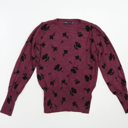 Marks and Spencer Womens Purple Crew Neck Floral Viscose Pullover Jumper Size 6
