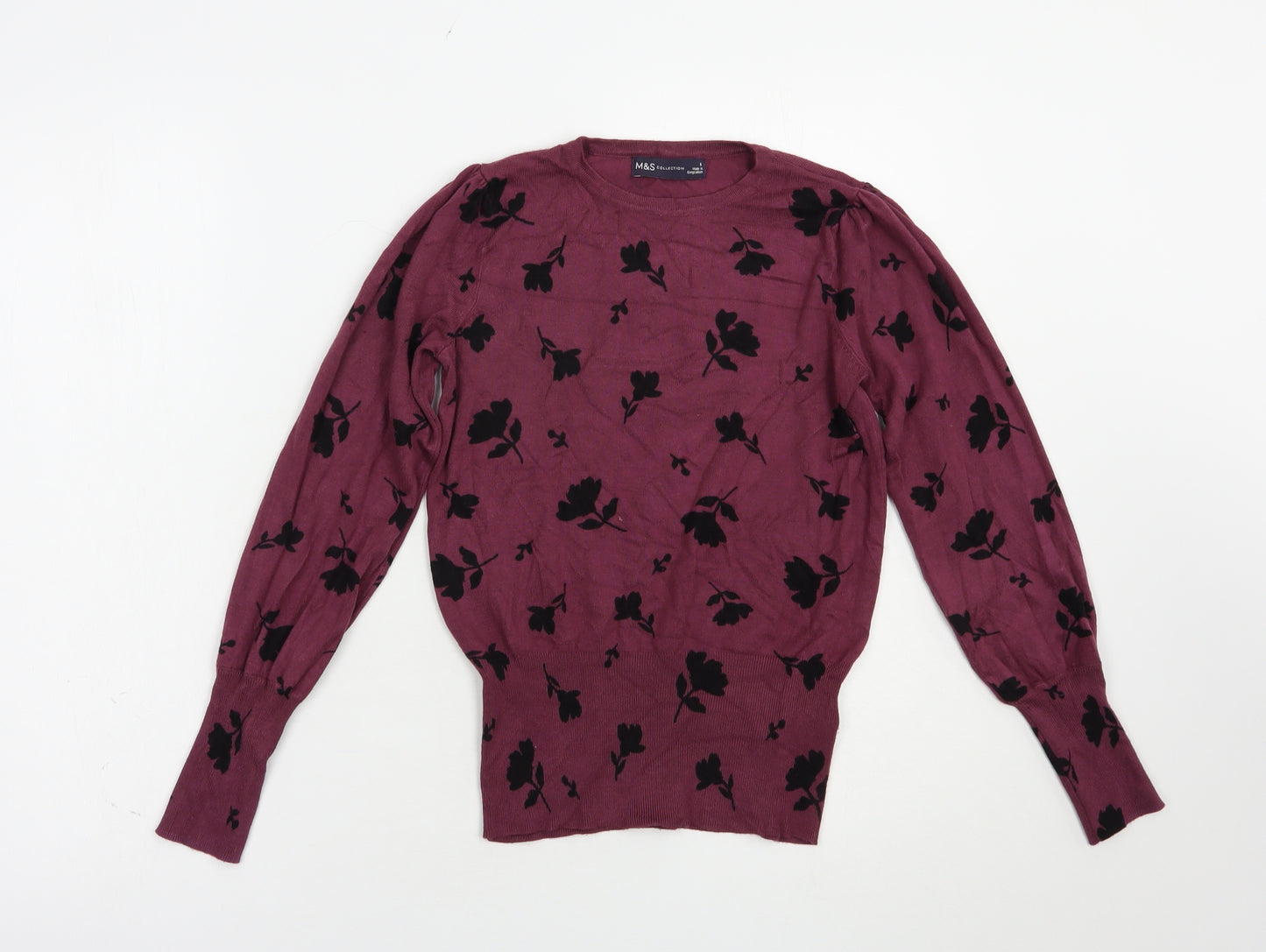 Marks and Spencer Womens Purple Crew Neck Floral Viscose Pullover Jumper Size 6