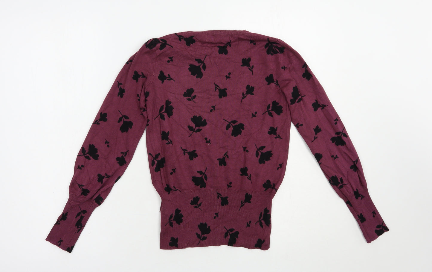 Marks and Spencer Womens Purple Crew Neck Floral Viscose Pullover Jumper Size 6