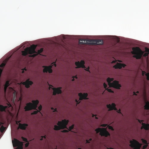 Marks and Spencer Womens Purple Crew Neck Floral Viscose Pullover Jumper Size 6