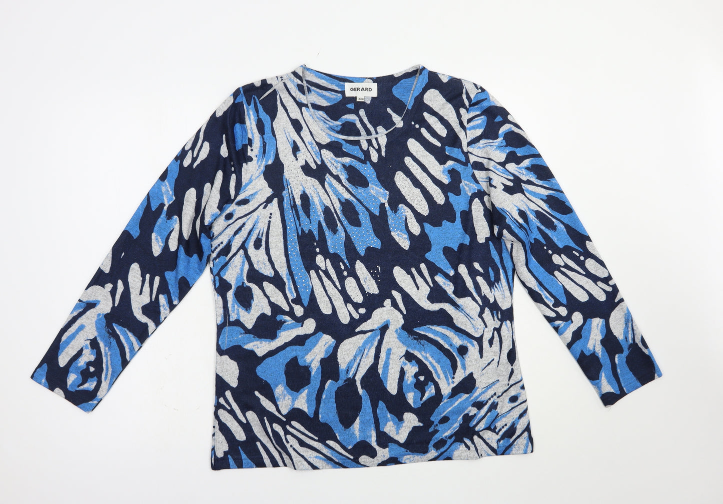 Gerard Womens Blue Scoop Neck Geometric Polyester Pullover Jumper Size 14