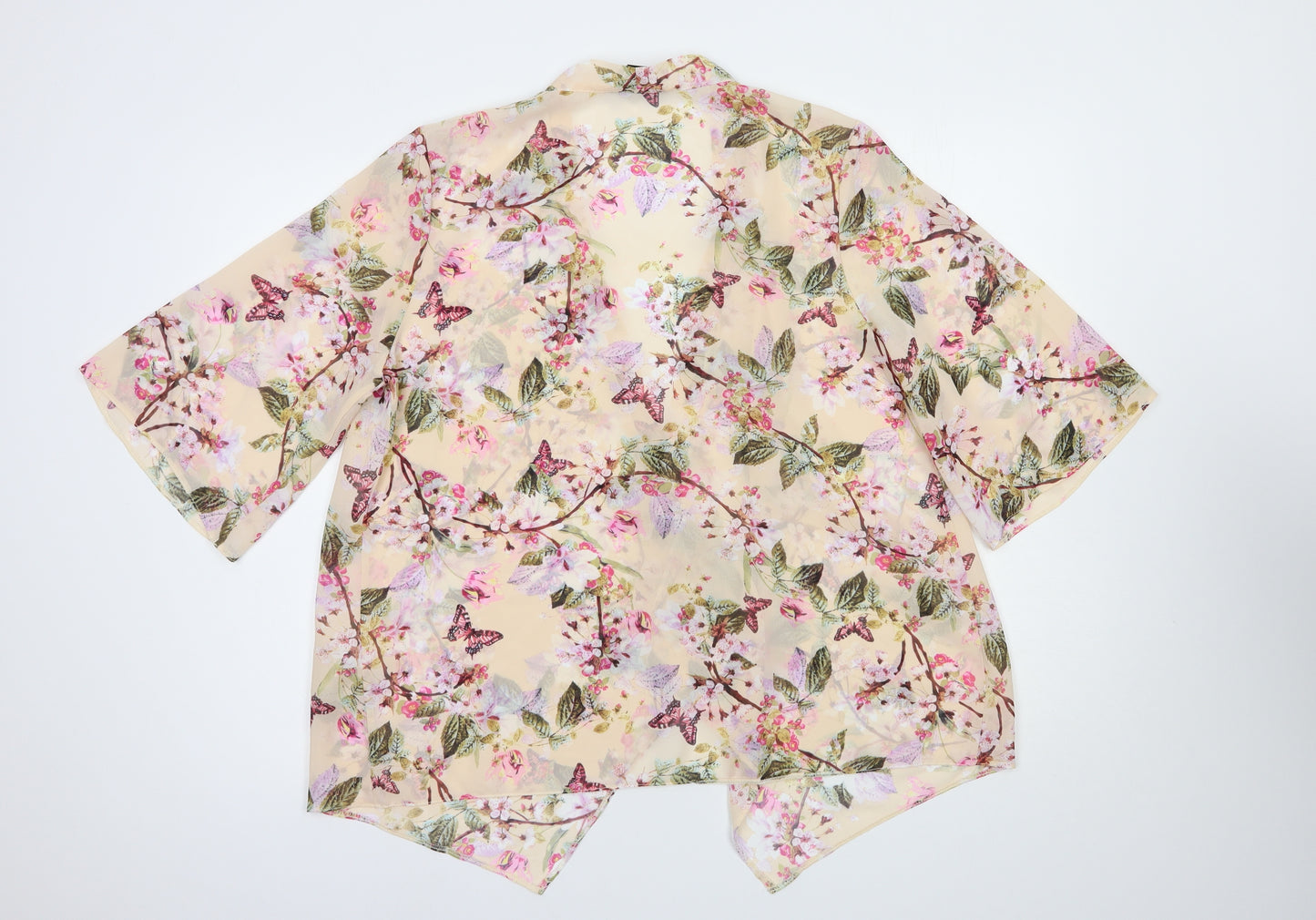 Atmosphere Womens Pink Floral Polyester Kimono Blouse Size L V-Neck