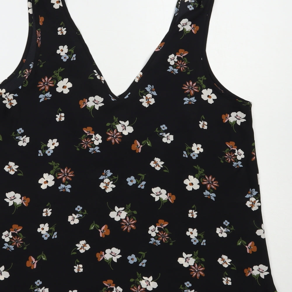 Atmosphere Womens Black Floral Polyester Basic Tank Size 14 V-Neck