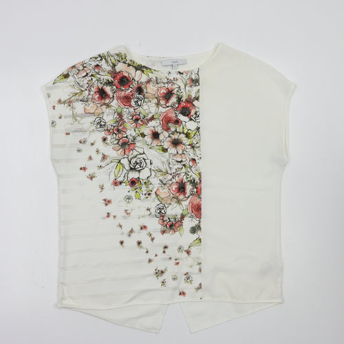 NEXT Womens White Floral Polyester Basic Blouse Size 12 Boat Neck