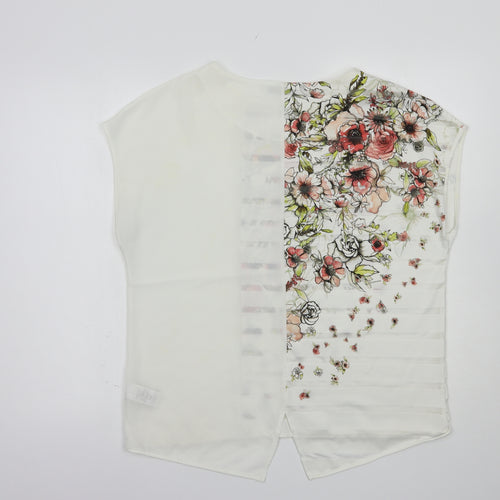 NEXT Womens White Floral Polyester Basic Blouse Size 12 Boat Neck