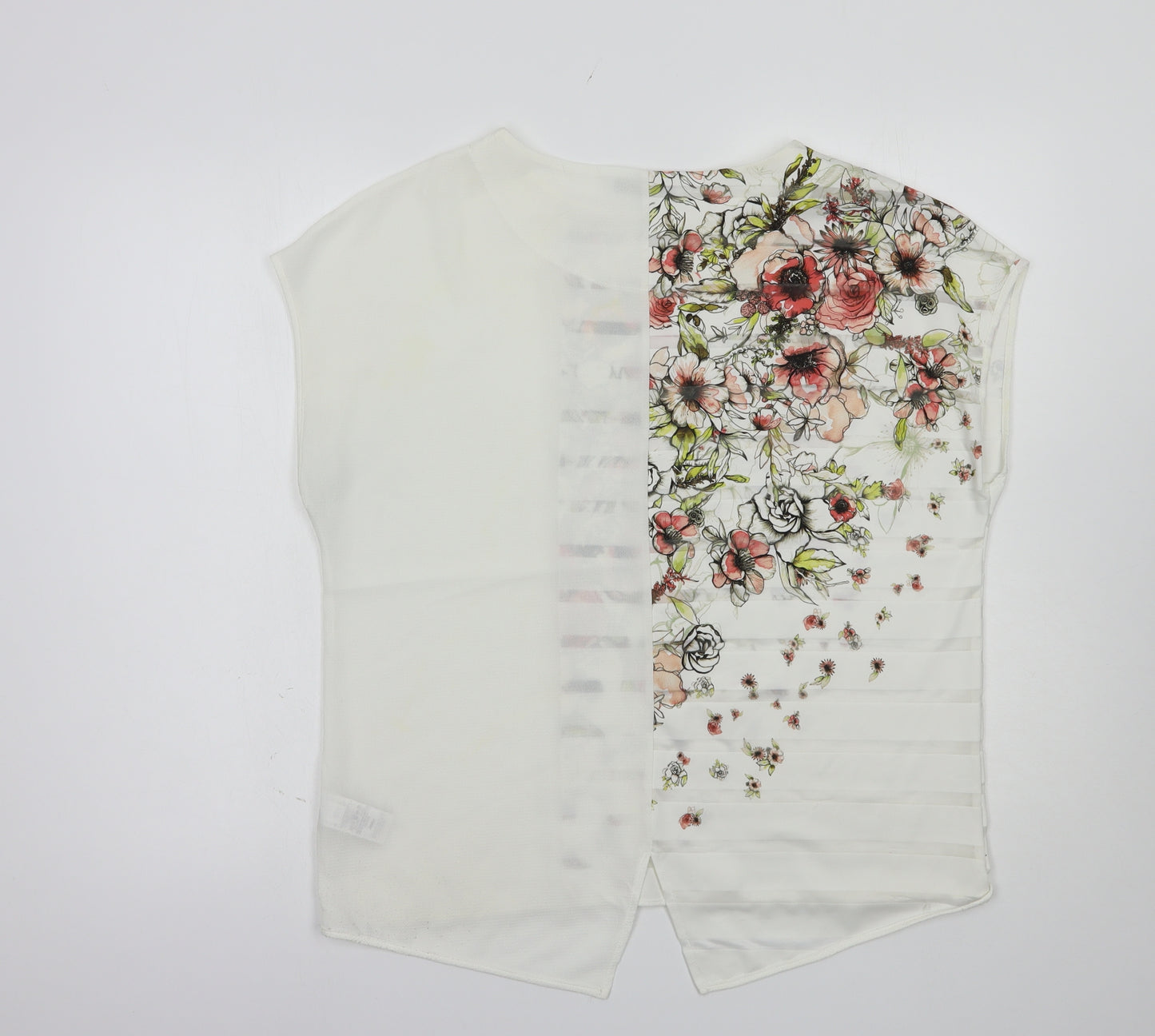 NEXT Womens White Floral Polyester Basic Blouse Size 12 Boat Neck