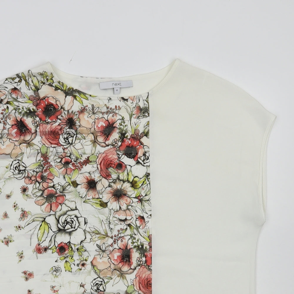 NEXT Womens White Floral Polyester Basic Blouse Size 12 Boat Neck