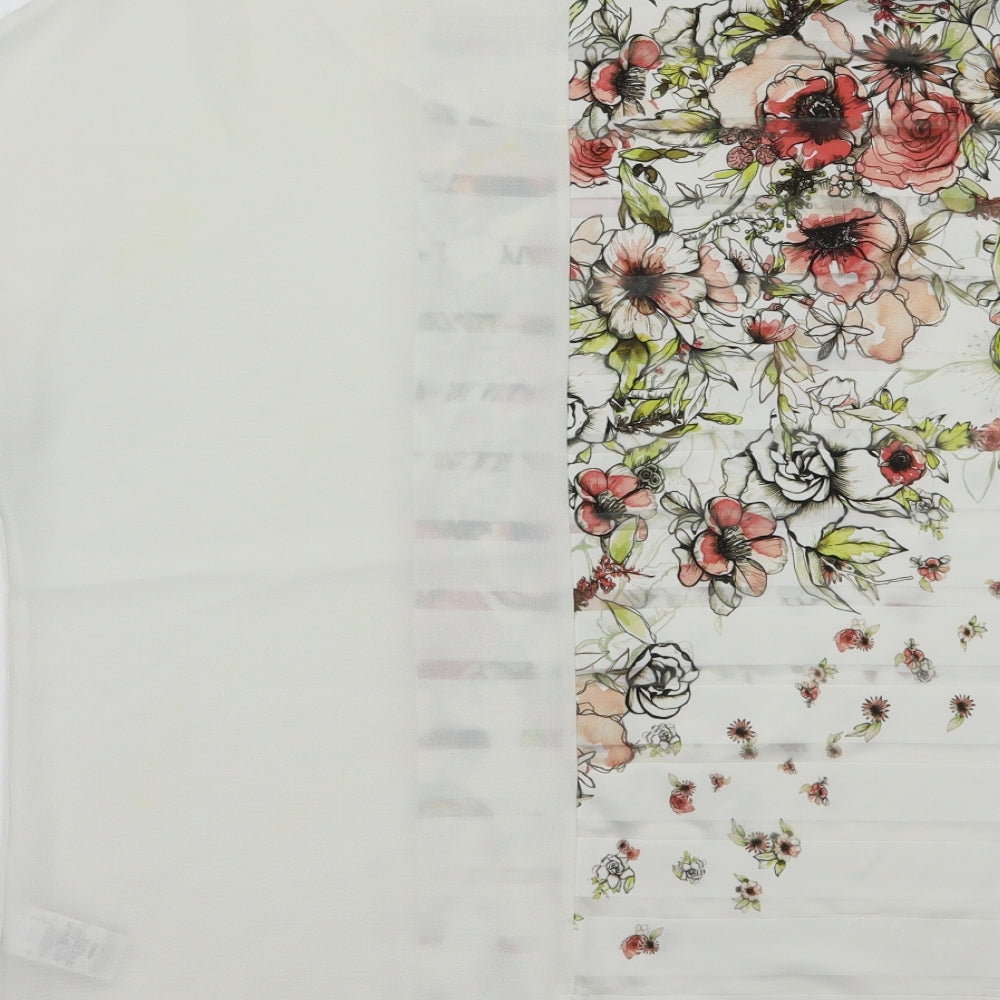 NEXT Womens White Floral Polyester Basic Blouse Size 12 Boat Neck
