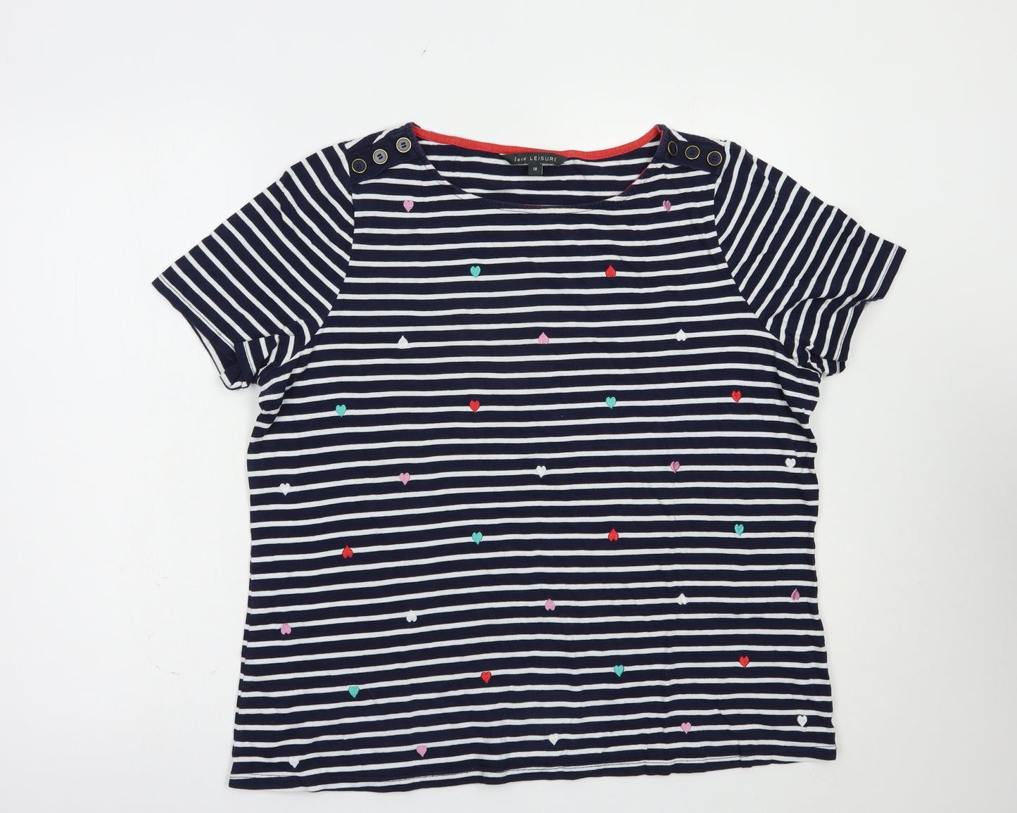 Bonmarché Womens Blue Striped Cotton Basic T-Shirt Size 18 Boat Neck