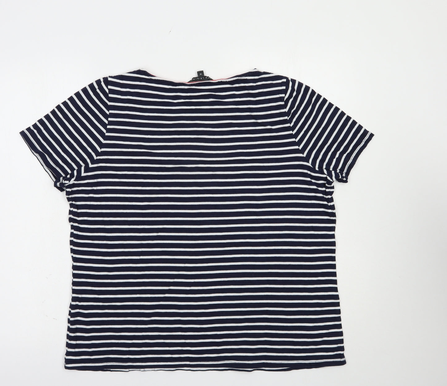 Bonmarché Womens Blue Striped Cotton Basic T-Shirt Size 18 Boat Neck