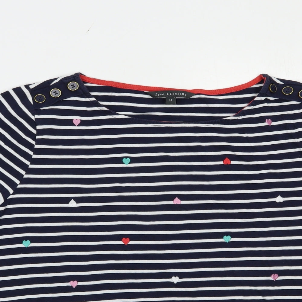 Bonmarché Womens Blue Striped Cotton Basic T-Shirt Size 18 Boat Neck