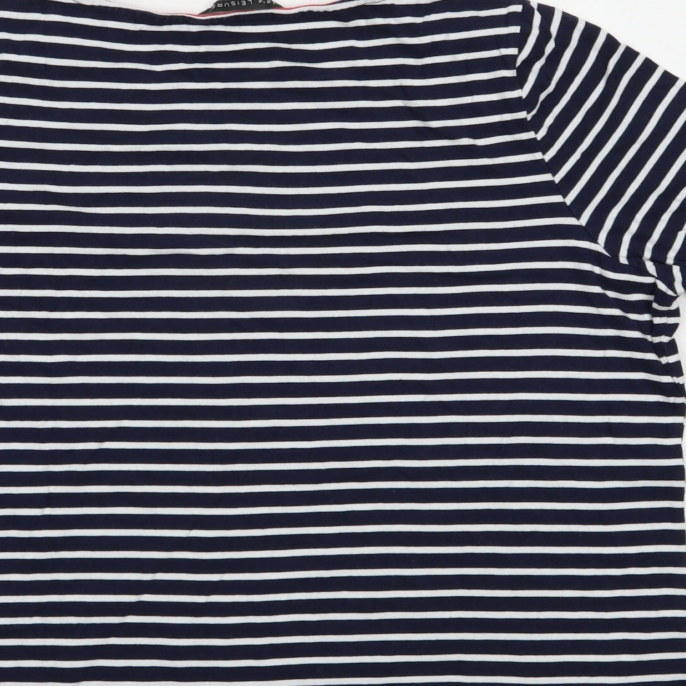 Bonmarché Womens Blue Striped Cotton Basic T-Shirt Size 18 Boat Neck
