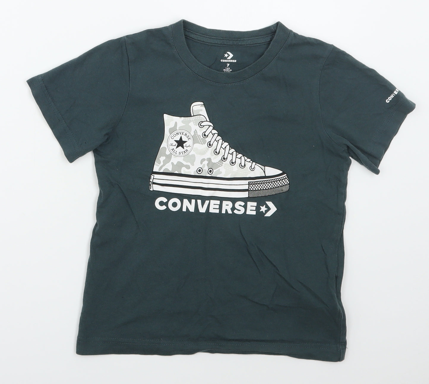 Converse Boys Grey  Cotton Basic T-Shirt Size 7 Years Crew Neck Pullover - Sneaker