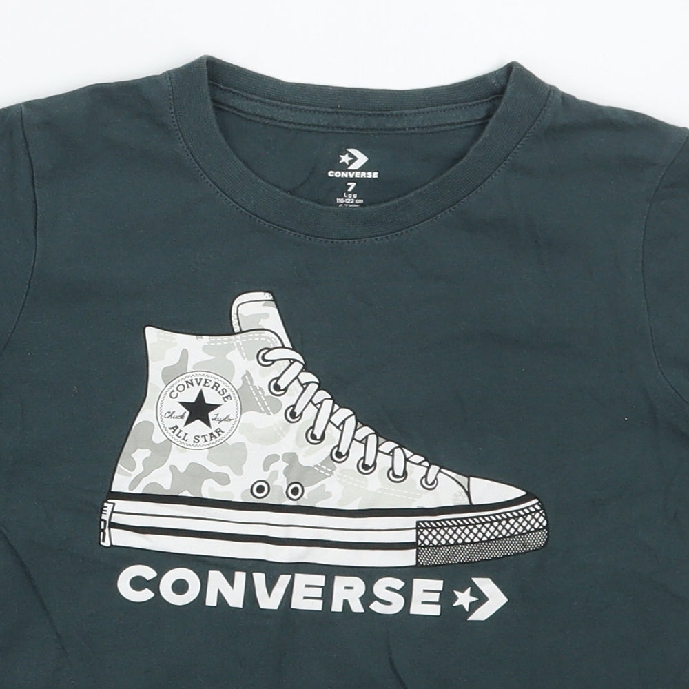 Converse Boys Grey  Cotton Basic T-Shirt Size 7 Years Crew Neck Pullover - Sneaker