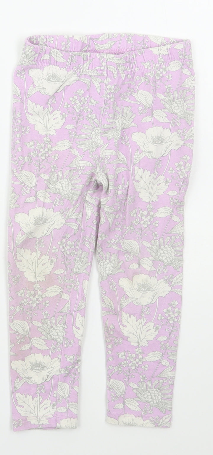 Gap Girls Purple Floral Cotton Carrot Trousers Size 3 Years  Regular