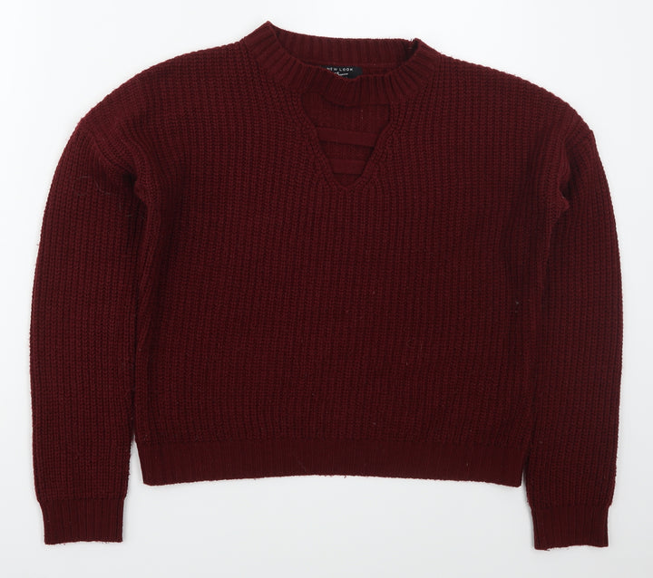 New Look Girls Red Crew Neck Acrylic Pullover Jumper Size 14-15 Years Pullover