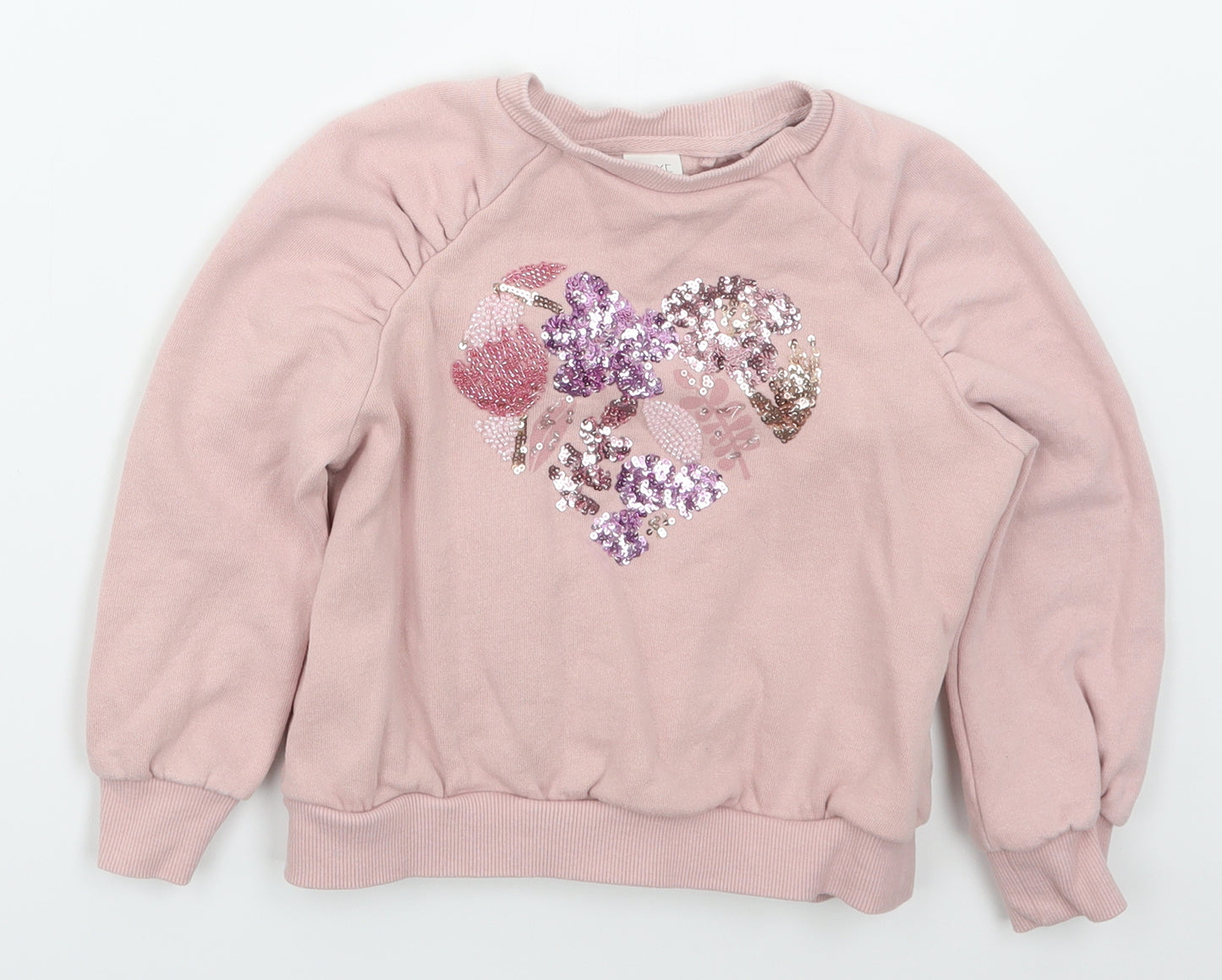 NEXT Girls Pink  Cotton Pullover Sweatshirt Size 5 Years  Pullover - Heart