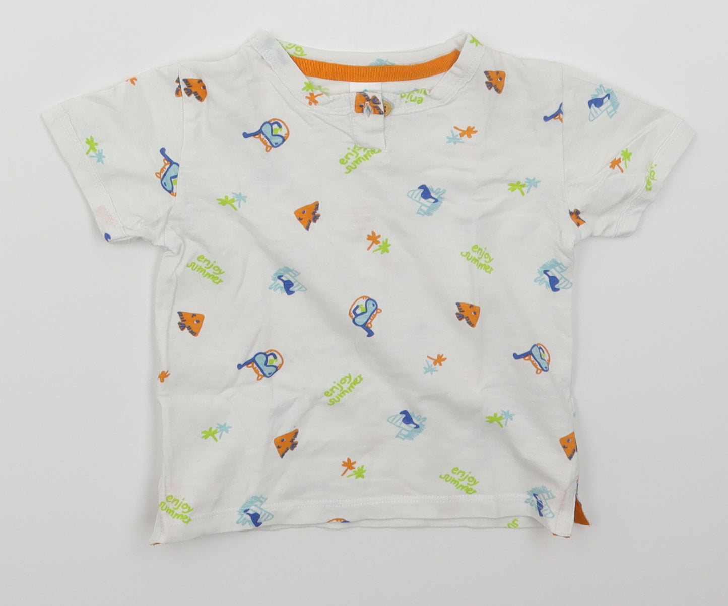 Tex Baby Baby White  Cotton Basic T-Shirt Size 24 Months Henley Pullover - Enjoy Summer
