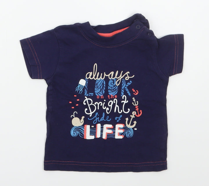 Nutmeg Girls Blue Cotton Basic T-Shirt Size 6-9 Months Crew Neck Pullover - Always Look on The Bright Side of Life
