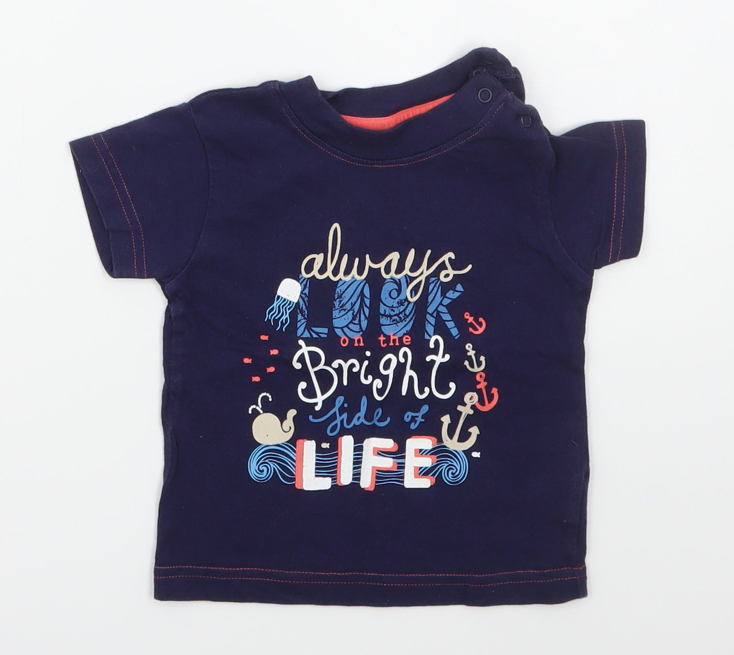 Nutmeg Girls Blue  Cotton Basic T-Shirt Size 6-9 Months Crew Neck Pullover - Always Look on The Bright Side of Life