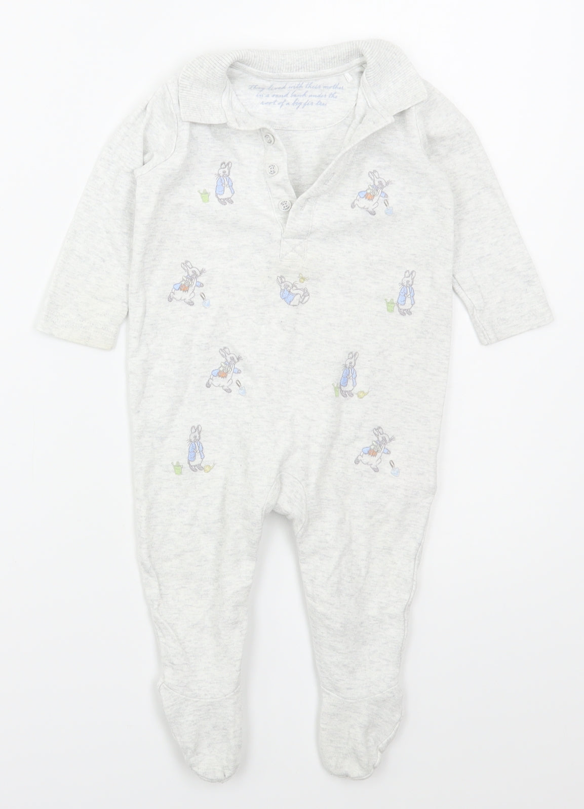 Mothercare Baby Grey Solid Cotton Cami One Piece Size 6-9 Months  Button - Peter Rabbit