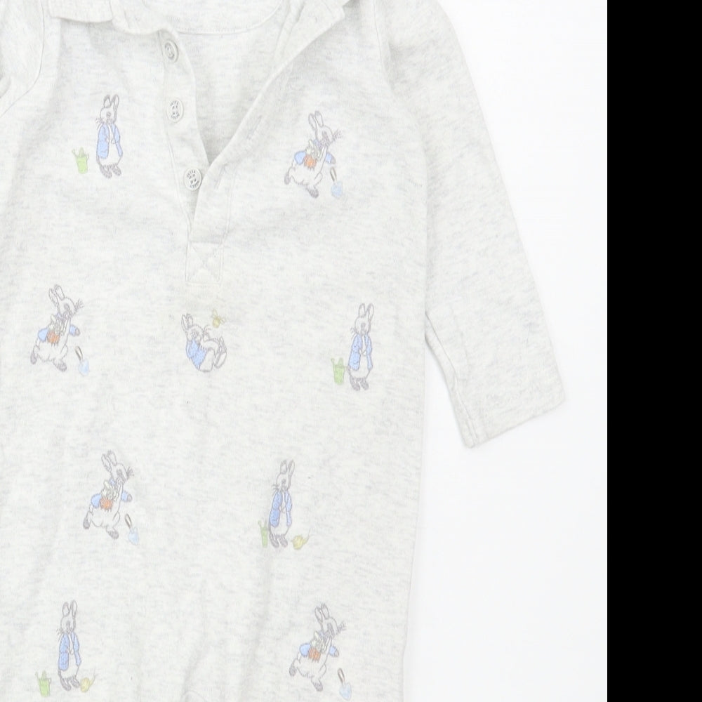 Mothercare Baby Grey Solid Cotton Cami One Piece Size 6-9 Months  Button - Peter Rabbit